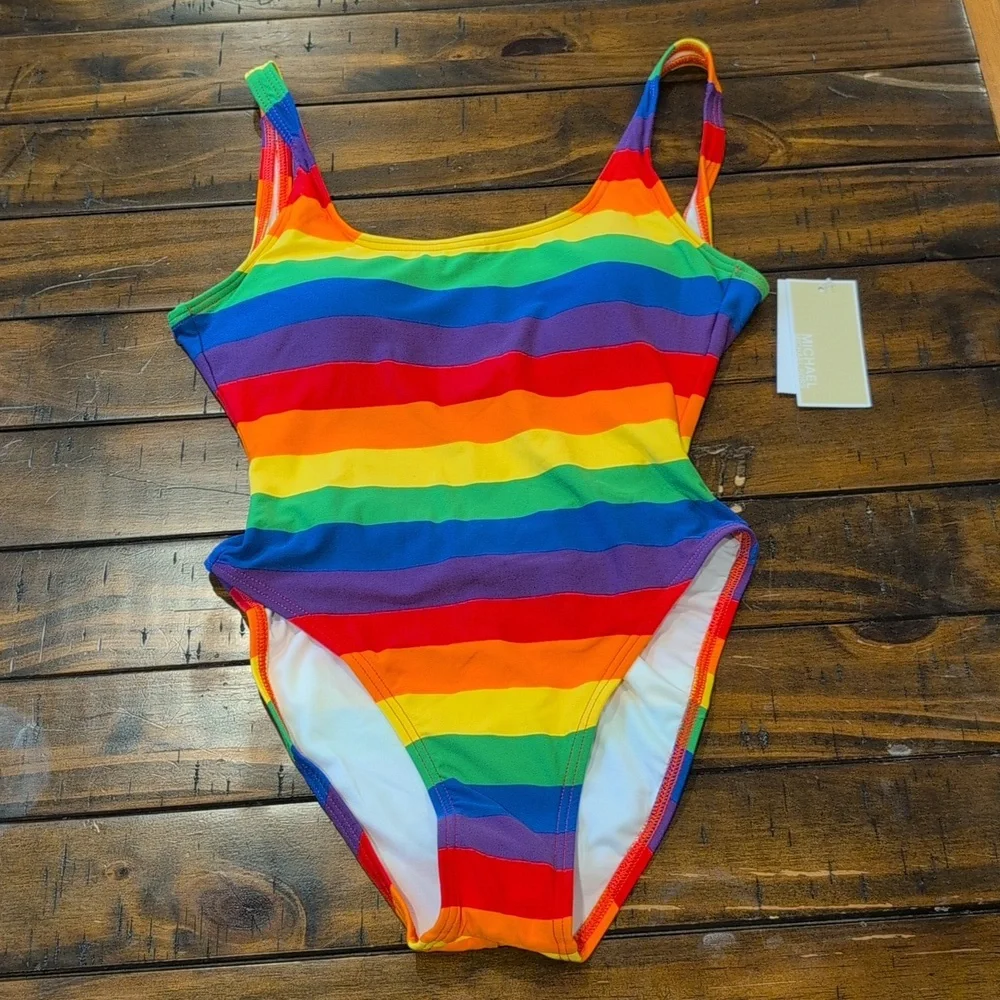 Michael Kors Rainbow Stripe One Piece Bathing Suit Swim Suit